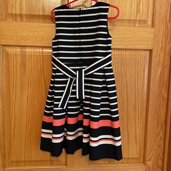 Navy Blue, White, and Pink Striped Formal Dress - Picture 2 of 4